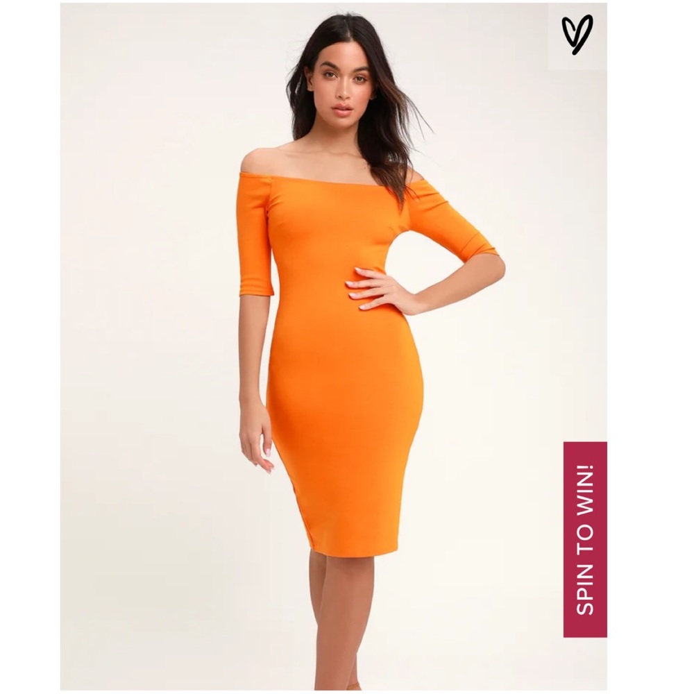 Lulu’s Orange off the shoulder midi dress